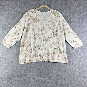 J Jill Top Womens Large Floral Knit Linen Blend Coastal Breezy Beach Cottage
